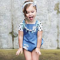 Baby Going out Casual/Daily Holiday Solid One-Pieces Summer Sleeveless Girls Cowboy Jumpsuit