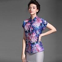 Baoyan Women\'s Shirt Collar Short Sleeve Shirt Blouse Purple-150275