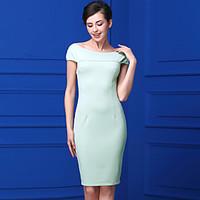 Bao yan Women\'s Casual/Daily Simple Sheath DressSolid Boat Neck Knee-length Sleeveless Polyester Summer Mid Rise Micro-elastic Medium