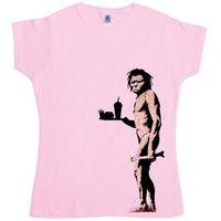 Banksy Womens T Shirt - Caveman Fast Food