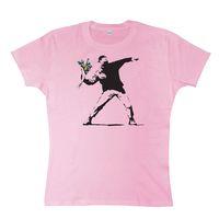 Banksy Womens T Shirt - Throwing Flowers