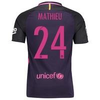 Barcelona Away Shirt 2016-17 - Kids - Sponsored with Mathieu 24 printi, Purple