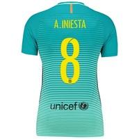 Barcelona Third Shirt 2016-17 - Womens with A. Iniesta 8 printing, Turquoise