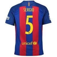 Barcelona Home Kit 2016-17 - Little Kids with Sergio 5 printing, Red/Blue