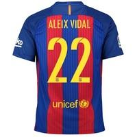 Barcelona Home Kit 2016-17 - Little Kids with Aleix Vidal 22 printing, Red/Blue