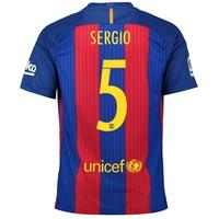 Barcelona Home Kit 2016-17 - Infants with Sergio 5 printing, Red/Blue