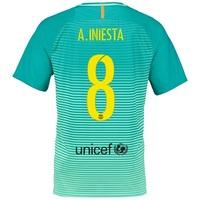 barcelona third shirt 2016 17 kids with a iniesta 8 printing turquoise