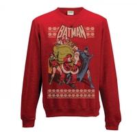 Batman - Robin & Santa Unisex Small Christmas Jumper - Red