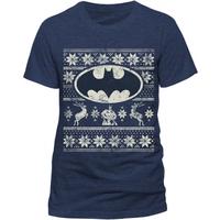 Batman - Fair Isle Logo Unisex Medium T-Shirt - Blue