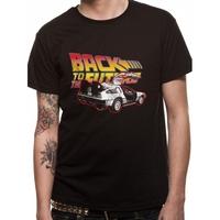 back to the future logo and deloreon mens small t shirt black