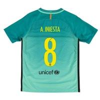 Barcelona Third Shirt 2016-17 - Kids with A. Iniesta 8 printing, Turquoise