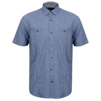 bascom cotton short sleeve shirt in sapphire blue dissident