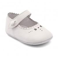 Baby Elizabeth, White Leather Girls Single bar Button Pram Pre-walkers