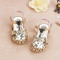 Baby Flats Flower Girl Shoes Comfort Leatherette Summer Casual Outdoor Walking Flower Girl Shoes Comfort Magic Tape Low HeelGold Silver