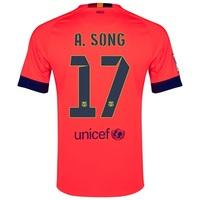 Barcelona Away Shirt 2014/15 - Kids Red with A. Song 17 printing, Purple