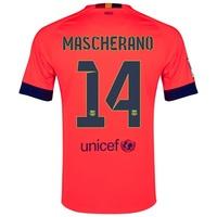 Barcelona Away Shirt 2014/15 - Kids Red with Mascherano 14 printing, Purple
