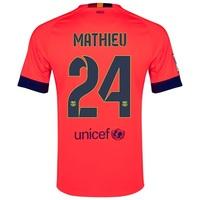 Barcelona Away Shirt 2014/15 - Kids Red with Mathieu 24 printing, Purple