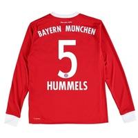 Bayern Munich Home Shirt 2017-18 - Kids - Long Sleeve with Hummels 5 p, Red