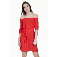 bardot long sleeve belted dress