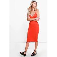 Basic Plunge Strappy Midi Dress - orange