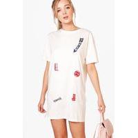 badge t shirt dress white