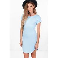 Basic Curved Hem T-Shirt Dress - bluebell