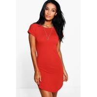 Basic Curved Hem T-Shirt Dress - cinnamon