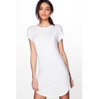 Basic Curved Hem T-Shirt Dress - white