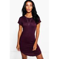 Basic Curved Hem T-Shirt Dress - merlot