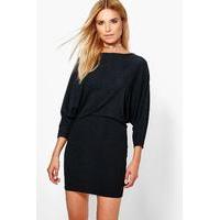 Batwing Rib Shift Dress - black