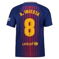 Barcelona Home Stadium Shirt 2017-18 with A. Iniesta 8 printing, Red/Blue