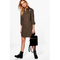 Badge Detail Shirt Dress - khaki