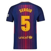 Barcelona Home Vapor Match Shirt 2017-18 with Sergio 5 printing, Red/Blue