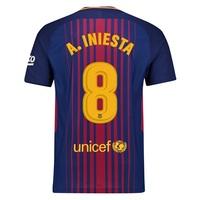 barcelona home vapor match shirt 2017 18 with a iniesta 8 printing red ...