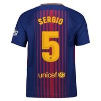 Barcelona Home Stadium Shirt 2017-18 with Sergio 5 printing, Red/Blue