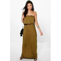 Bandeau Frill Top Maxi Dress - olive