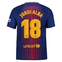 Barcelona Home Stadium Shirt 2017-18 with Jordi Alba 18 printing, Red/Blue