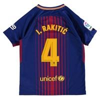 Barcelona Home Stadium Shirt 2017-18 - Kids with Rakitic 4 printing, Red/Blue