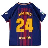 Barcelona Home Stadium Shirt 2017-18 - Kids with Mathieu 24 printing, Red/Blue