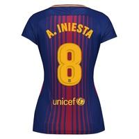 Barcelona Home Stadium Shirt 2017-18 - Womens with A. Iniesta 8 print, Red/Blue