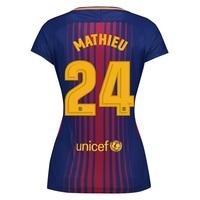 Barcelona Home Stadium Shirt 2017-18 - Womens with Mathieu 24 printing, Red/Blue