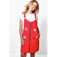 Badge Pinafore Dress - red