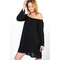Bardot Bell Sleeve Swing Knitted Dress - black