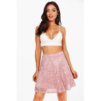 Basic Lace Skater Mini Skirt - mauve