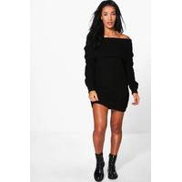 bardot mini knitted dress black