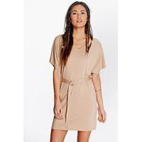 batwing tie shift dress sand