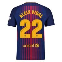 Barcelona Home Vapor Match Shirt 2017-18 with Aleix Vidal 22 printing, Red/Blue