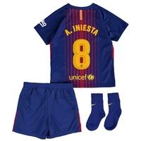 Barcelona Home Stadium Kit 2017/18 - Infants - Unsponsored with A. Ini, Red/Blue