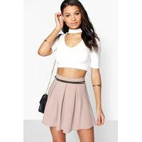 Basic Scuba Box Pleat Skater Skirt - sand