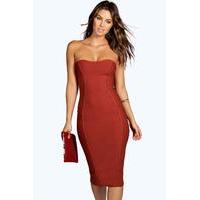 Bandeau Bandage Midi Bodycon Dress - rust